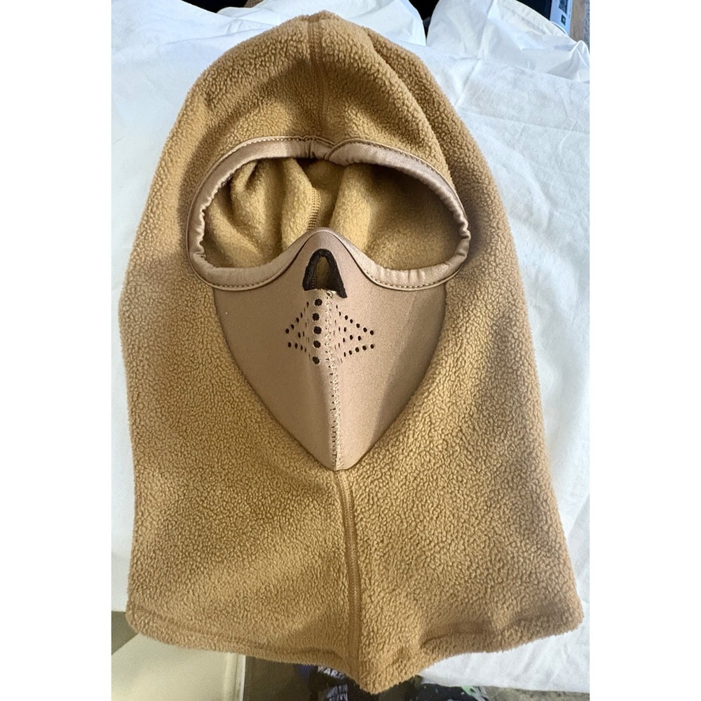 Wild Wear Fleece Hood Hat With Face Mask Neck Warmer Tan Color OSFM